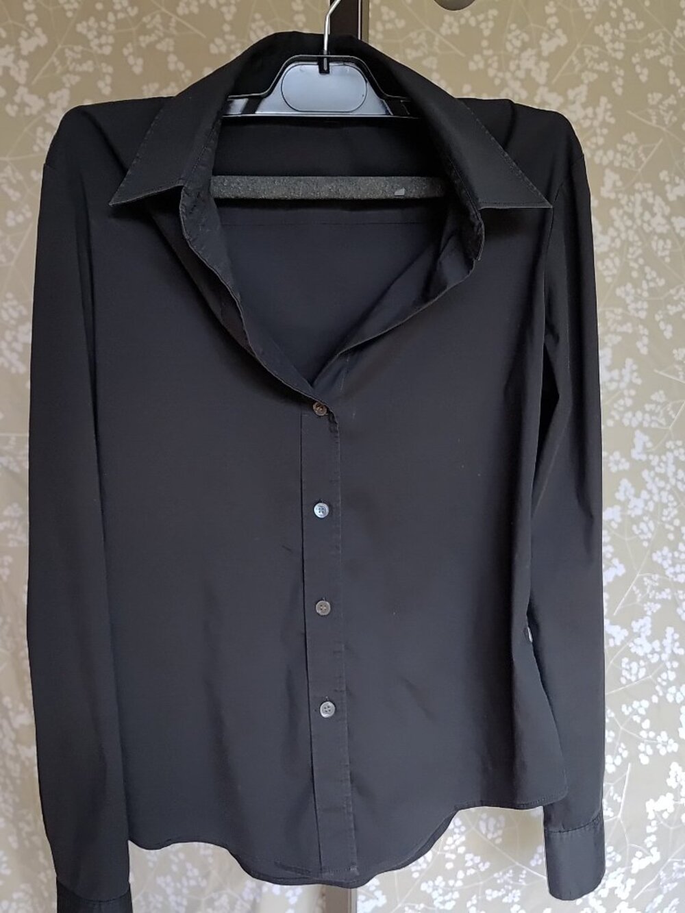 Theory Size S Shirt Long Sleeve Button Down Black Cotton Blend